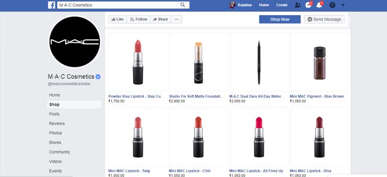 Social media facebook shop
